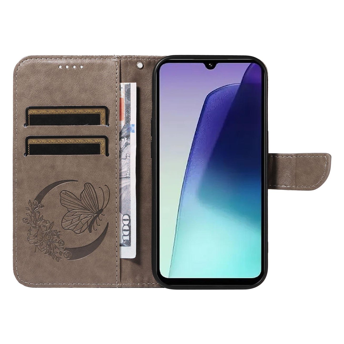 For Redmi Note 17 5G/4G Global 171mm Swallowtail Butterfly Embossed Leather Phone Case(Grey)