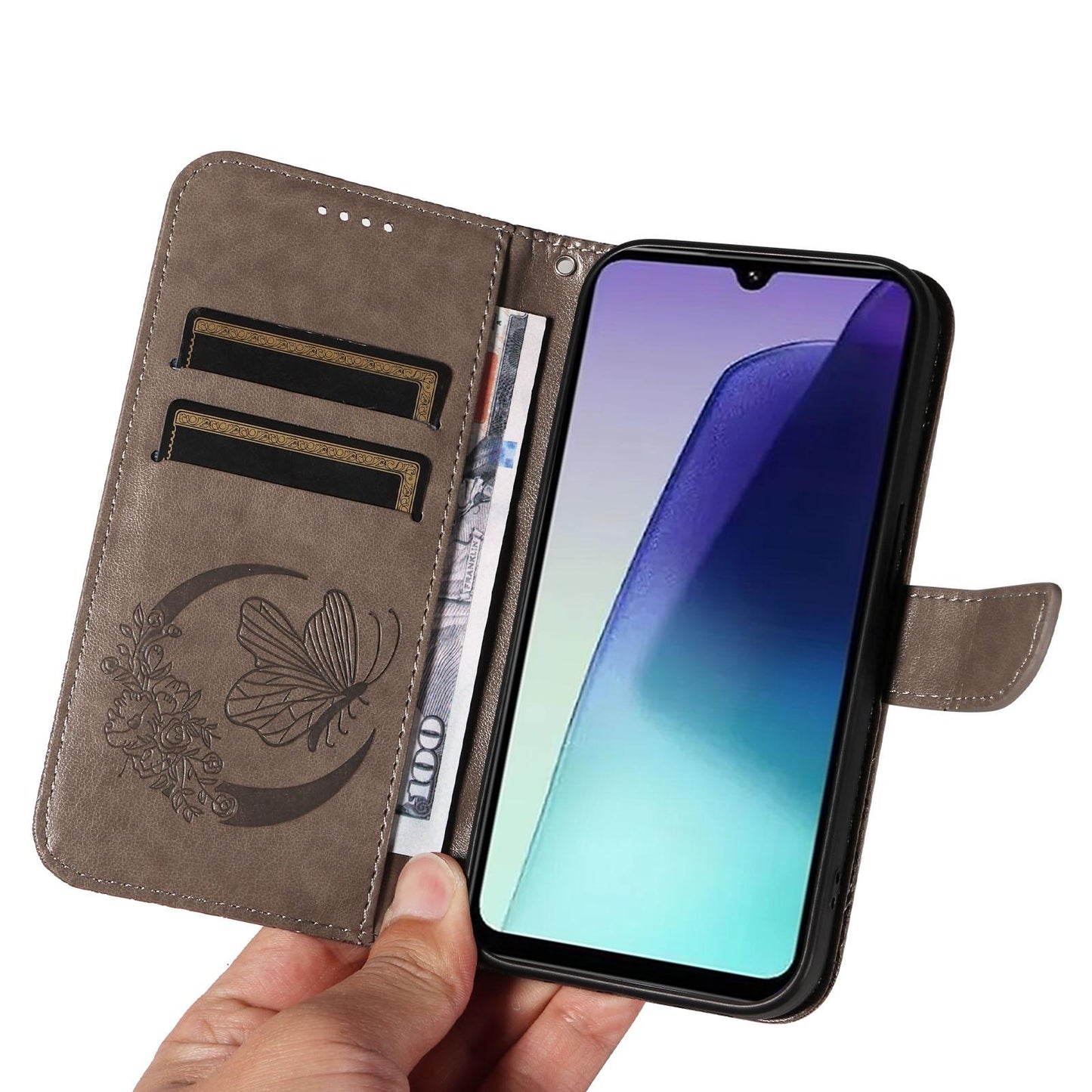 For Redmi Note 17 5G/4G Global 171mm Swallowtail Butterfly Embossed Leather Phone Case(Grey)
