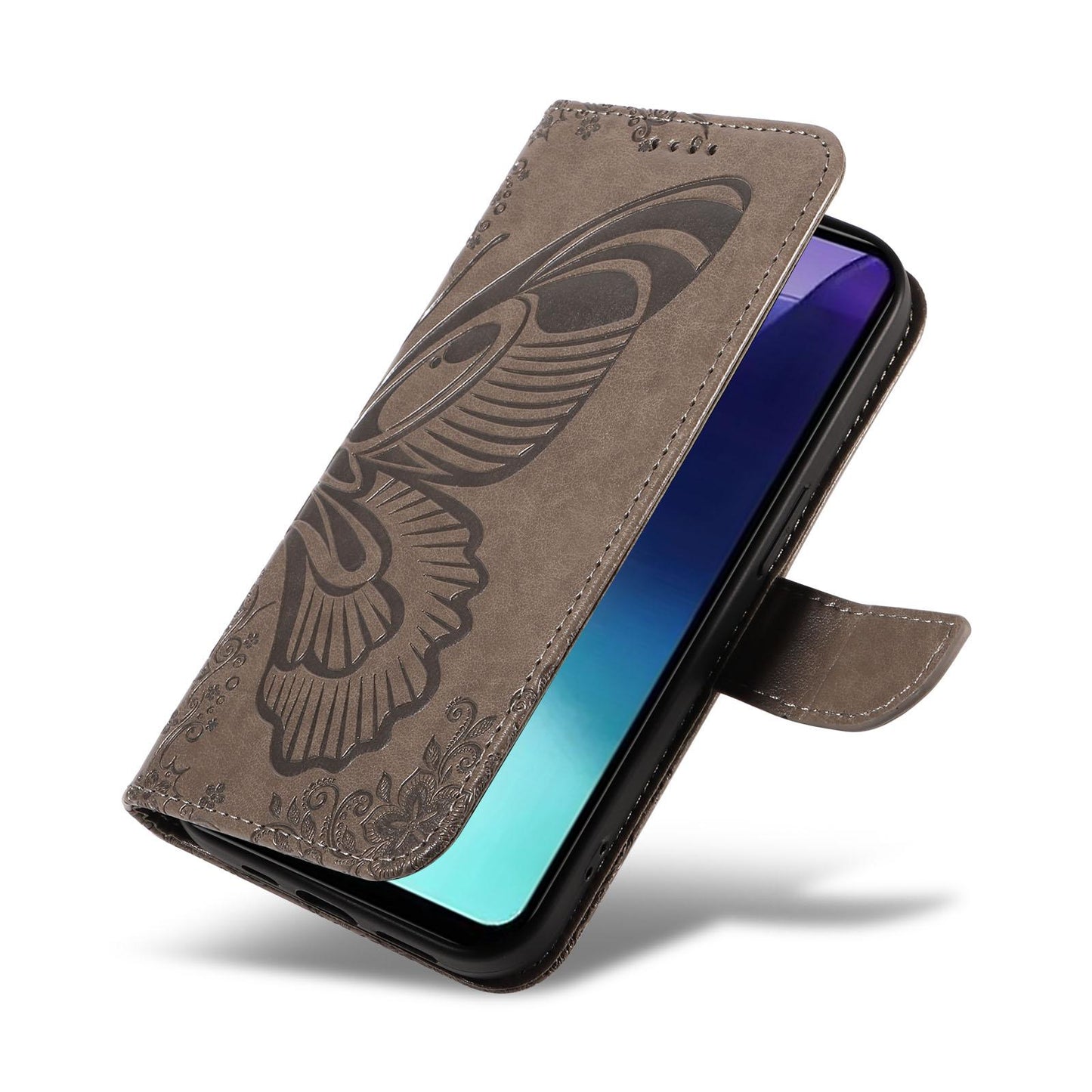 For Redmi Note 17 5G/4G Global 171mm Swallowtail Butterfly Embossed Leather Phone Case(Grey)