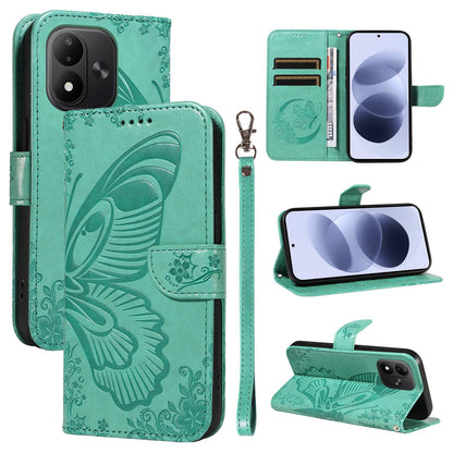 For Redmi Note 17 5G/4G Global 171mm Swallowtail Butterfly Embossed Leather Phone Case(Green)