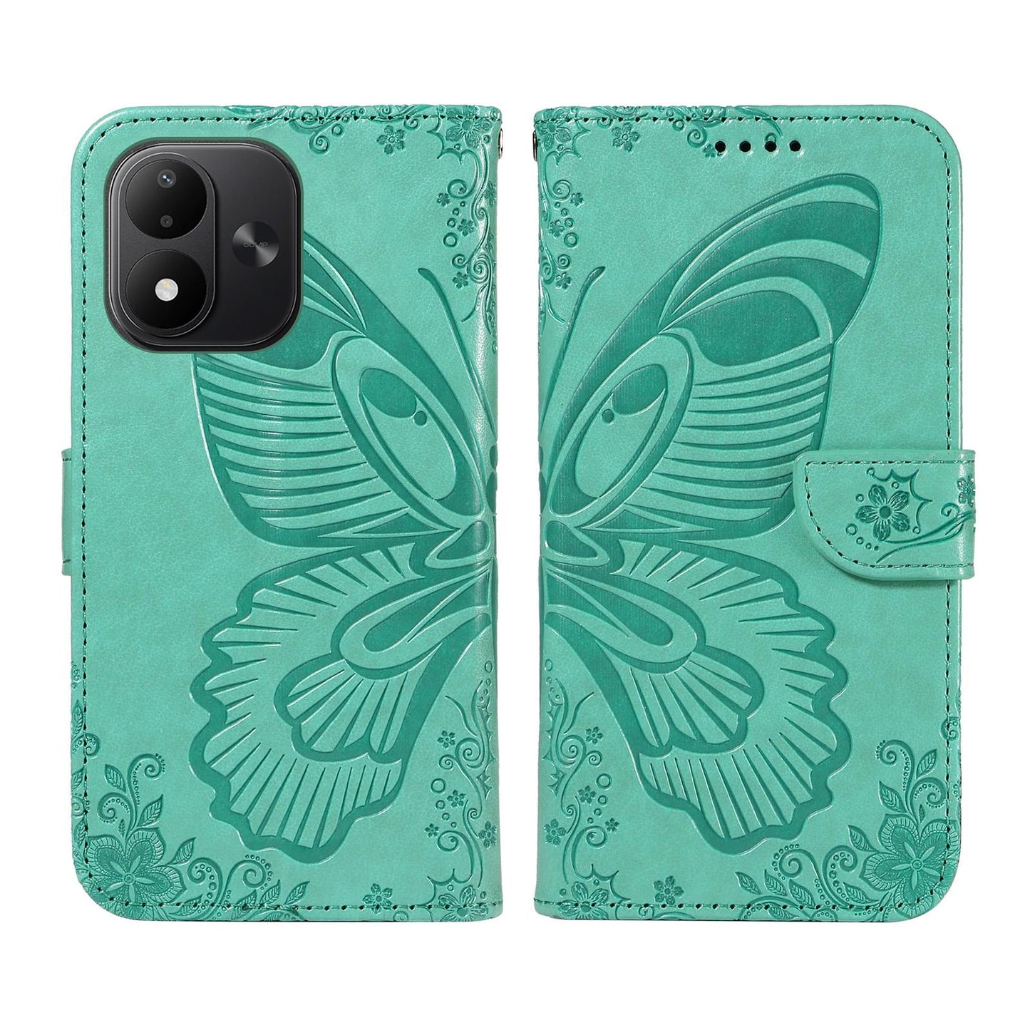 For Redmi Note 17 5G/4G Global 171mm Swallowtail Butterfly Embossed Leather Phone Case(Green)