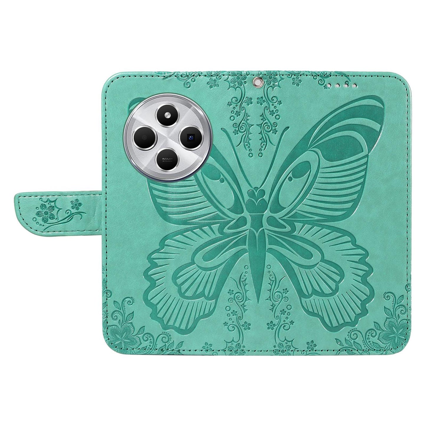 For Redmi Note 17 5G/4G Global 171mm Swallowtail Butterfly Embossed Leather Phone Case(Green)