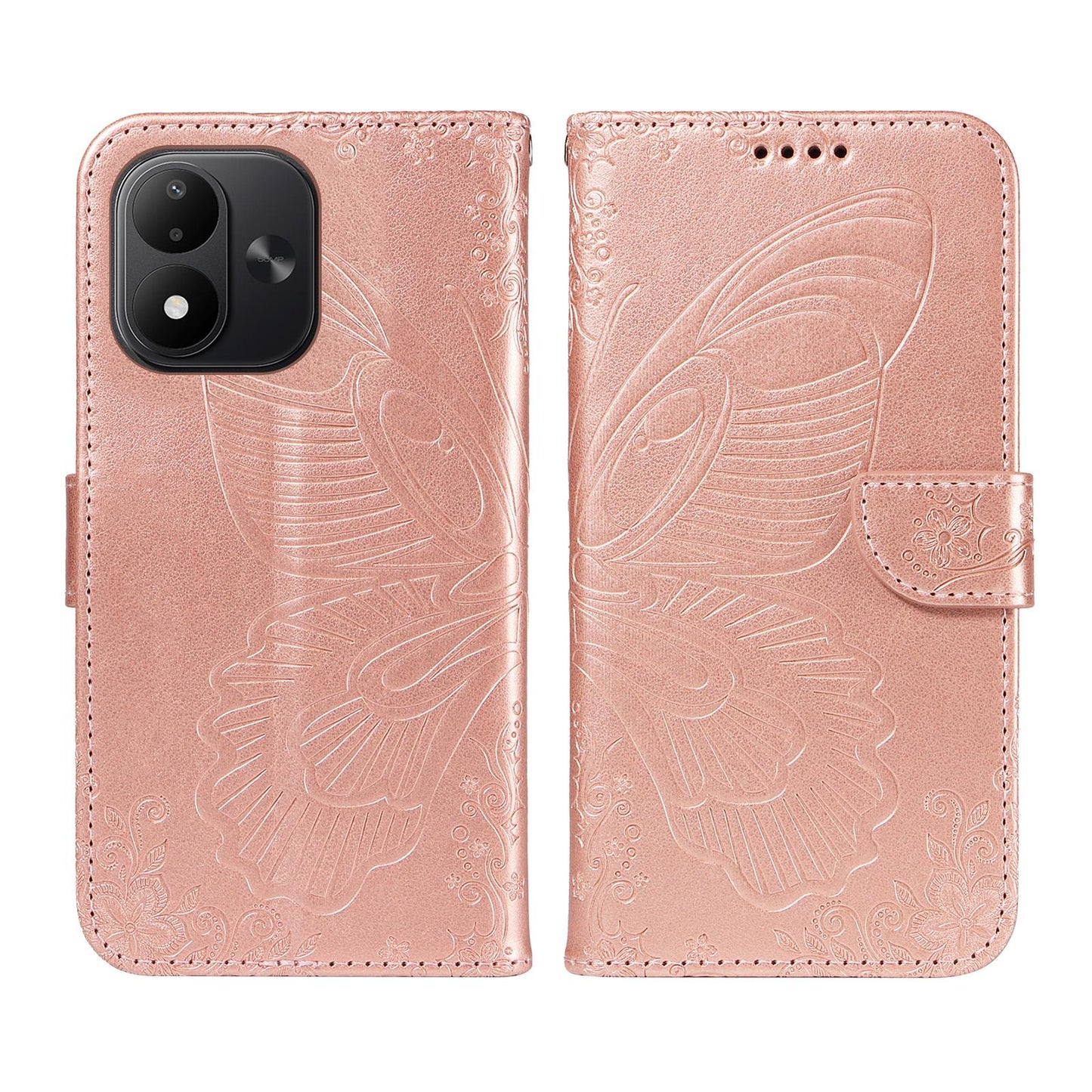For Redmi Note 17 5G/4G Global 171mm Swallowtail Butterfly Embossed Leather Phone Case(Rose Gold)