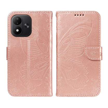 For Redmi Note 17 5G/4G Global 171mm Swallowtail Butterfly Embossed Leather Phone Case(Rose Gold)