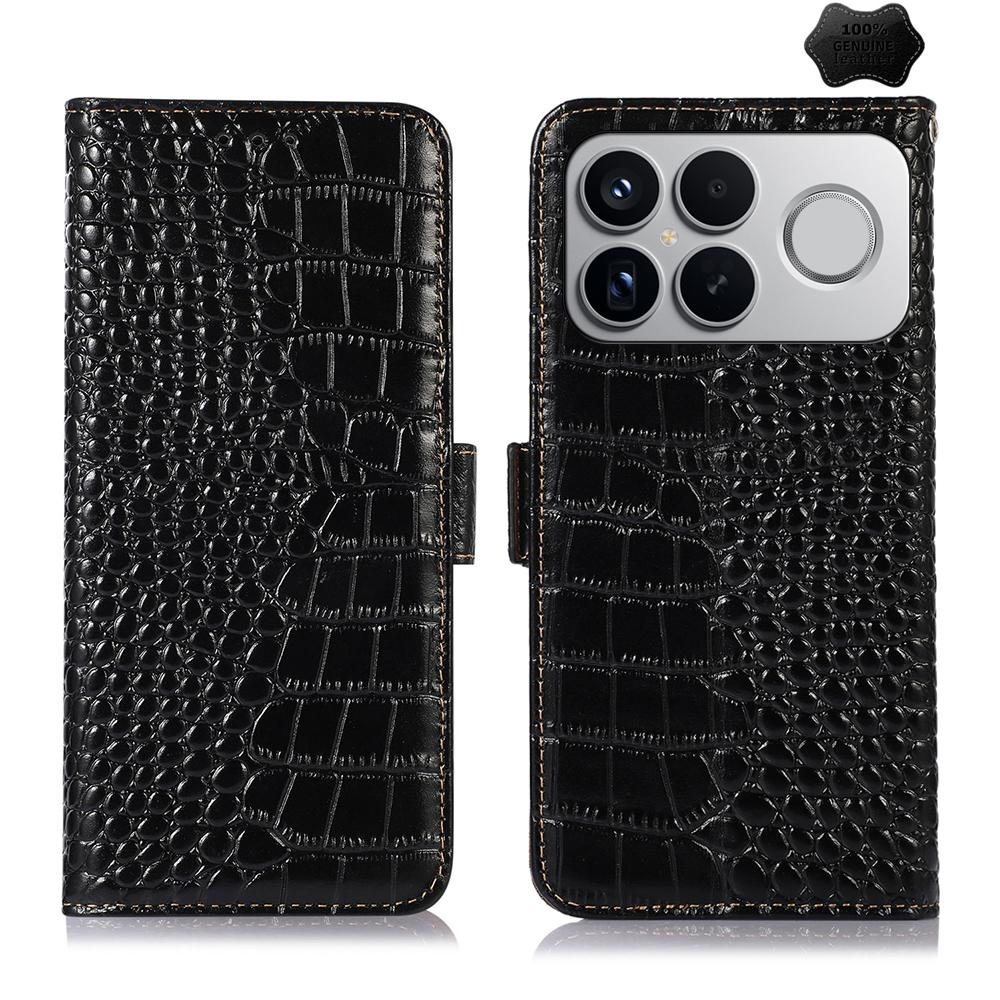 For Redmi K90 Pro Max/Poco F8 Ultra Crocodile Top Layer Cowhide Leather Phone Case(Black)