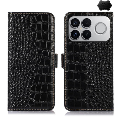 For Redmi K90 Pro Max/Poco F8 Ultra Crocodile Top Layer Cowhide Leather Phone Case(Black)