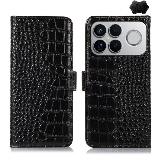 For Redmi K90 Pro Max/Poco F8 Ultra Crocodile Top Layer Cowhide Leather Phone Case(Black)