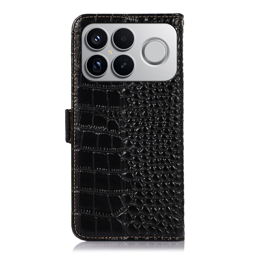 For Redmi K90 Pro Max/Poco F8 Ultra Crocodile Top Layer Cowhide Leather Phone Case(Black)