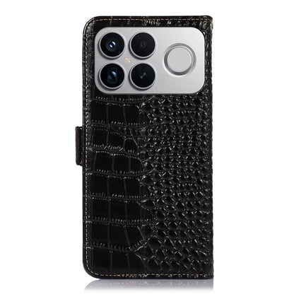 For Redmi K90 Pro Max/Poco F8 Ultra Crocodile Top Layer Cowhide Leather Phone Case(Black)