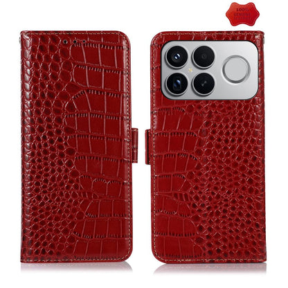 For Redmi K90 Pro Max/Poco F8 Ultra Crocodile Top Layer Cowhide Leather Phone Case(Red)