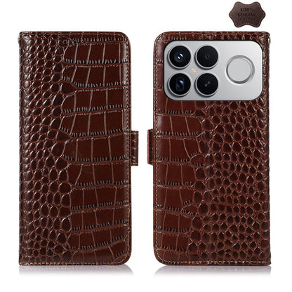 For Redmi K90 Pro Max/Poco F8 Ultra Crocodile Top Layer Cowhide Leather Phone Case(Brown)