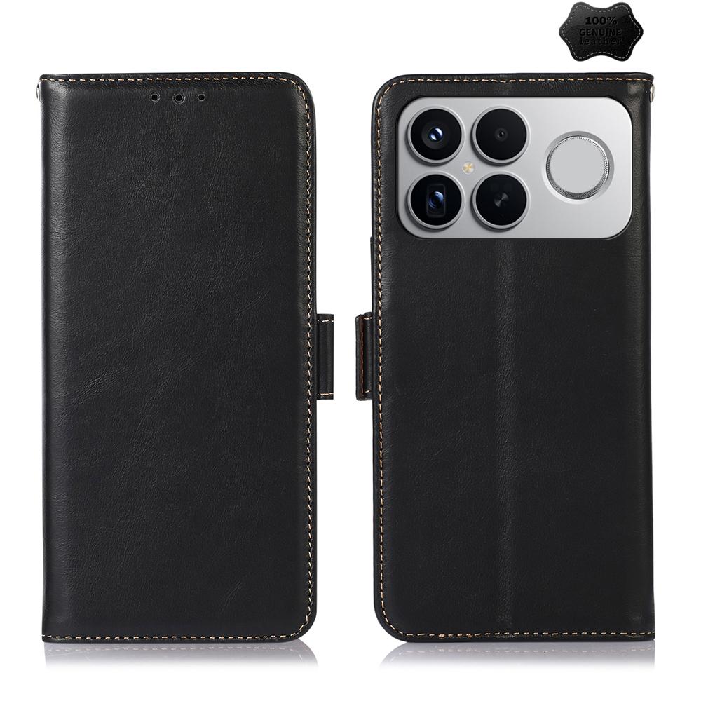For Redmi K90 Pro Max/Poco F8 Ultra Magnetic Crazy Horse Texture Genuine Leather RFID Phone Case(Black)