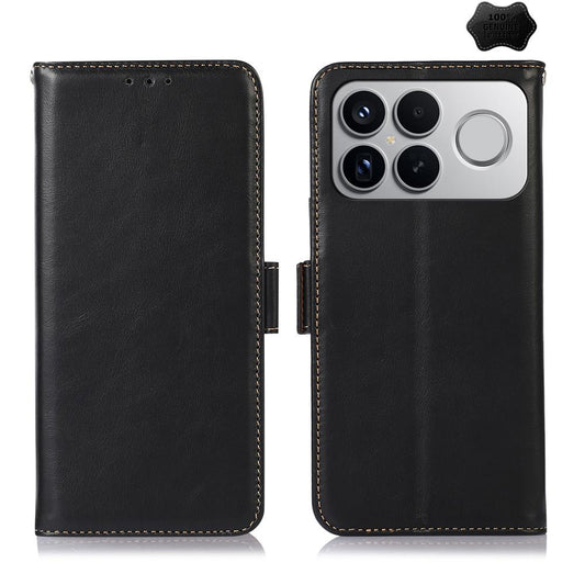 For Redmi K90 Pro Max/Poco F8 Ultra Magnetic Crazy Horse Texture Genuine Leather RFID Phone Case(Black)