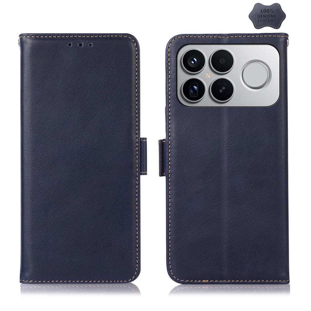 For Redmi K90 Pro Max/Poco F8 Ultra Magnetic Crazy Horse Texture Genuine Leather RFID Phone Case(Blue)