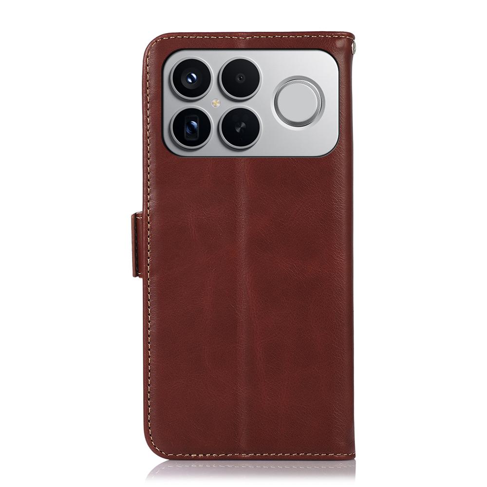 For Redmi K90 Pro Max/Poco F8 Ultra Magnetic Crazy Horse Texture Genuine Leather RFID Phone Case(Brown)