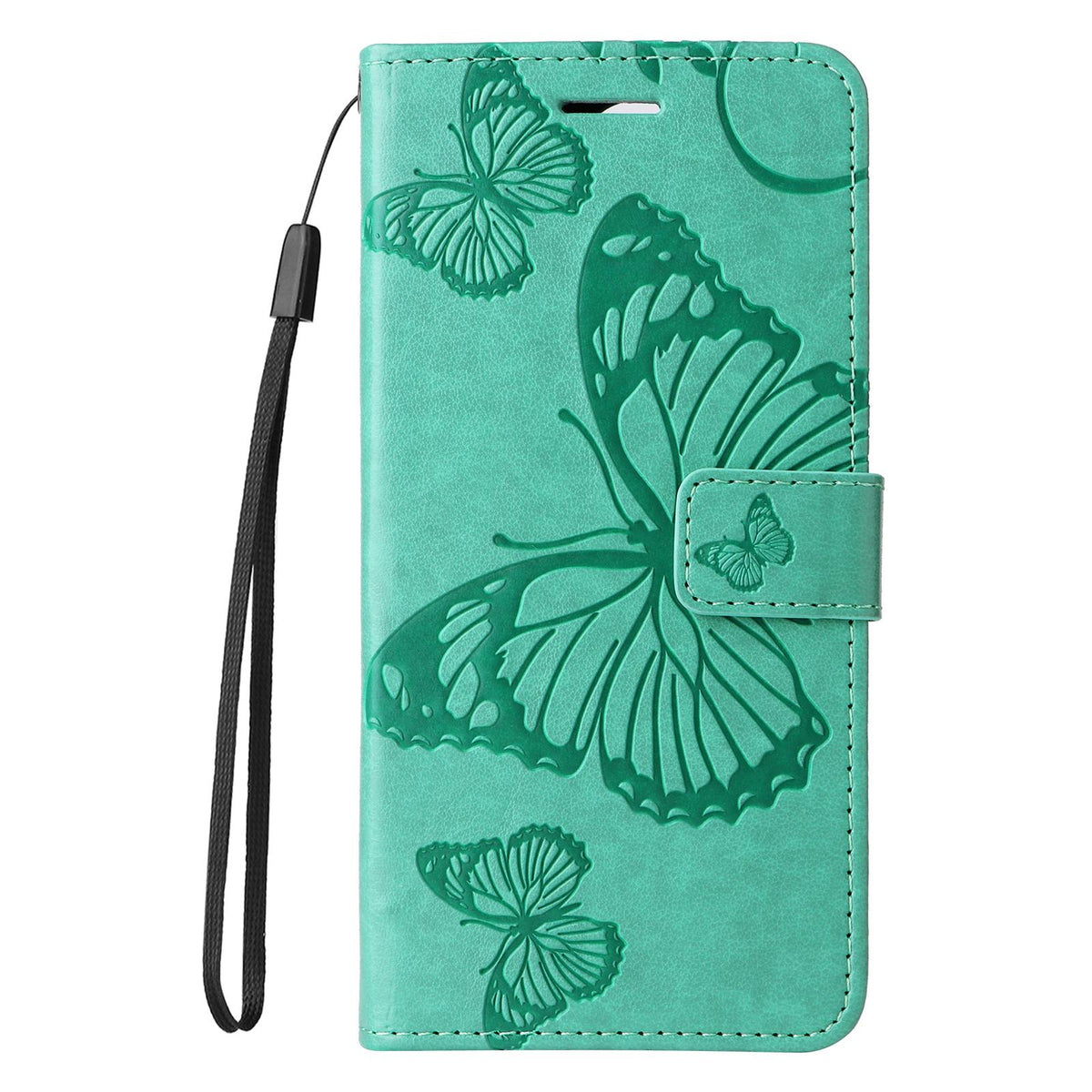 For Redmi 17C/14C 4G/A4 5G/Poco C75 5G 3D Butterfly Embossed Pattern Flip Leather Phone Case - Green - EDA007110904A