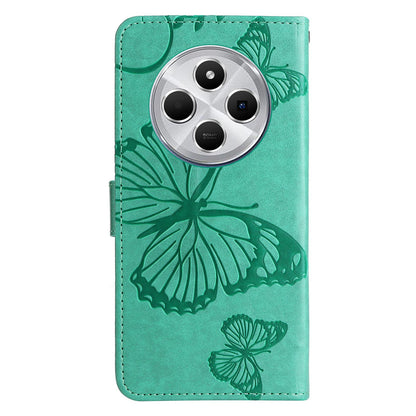 For Redmi 17C/14C 4G/A4 5G/Poco C75 5G 3D Butterfly Embossed Pattern Flip Leather Phone Case - Green - EDA007110904A