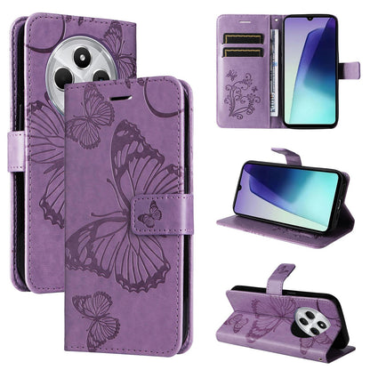 For Redmi 17C/14C 4G/A4 5G/Poco C75 5G 3D Butterfly Embossed Pattern Flip Leather Phone Case - Purple - EDA007110904B