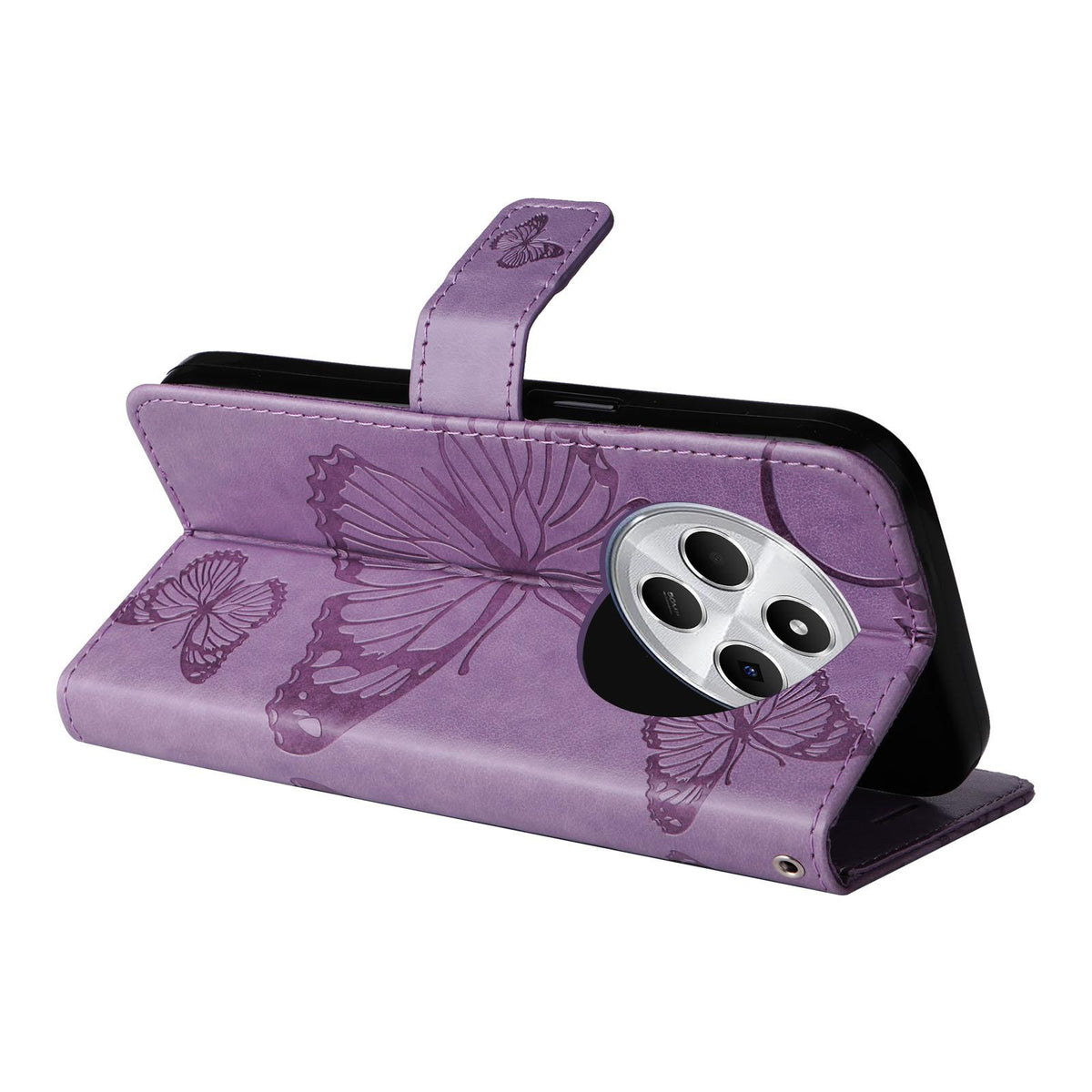 For Redmi 17C/14C 4G/A4 5G/Poco C75 5G 3D Butterfly Embossed Pattern Flip Leather Phone Case - Purple - EDA007110904B