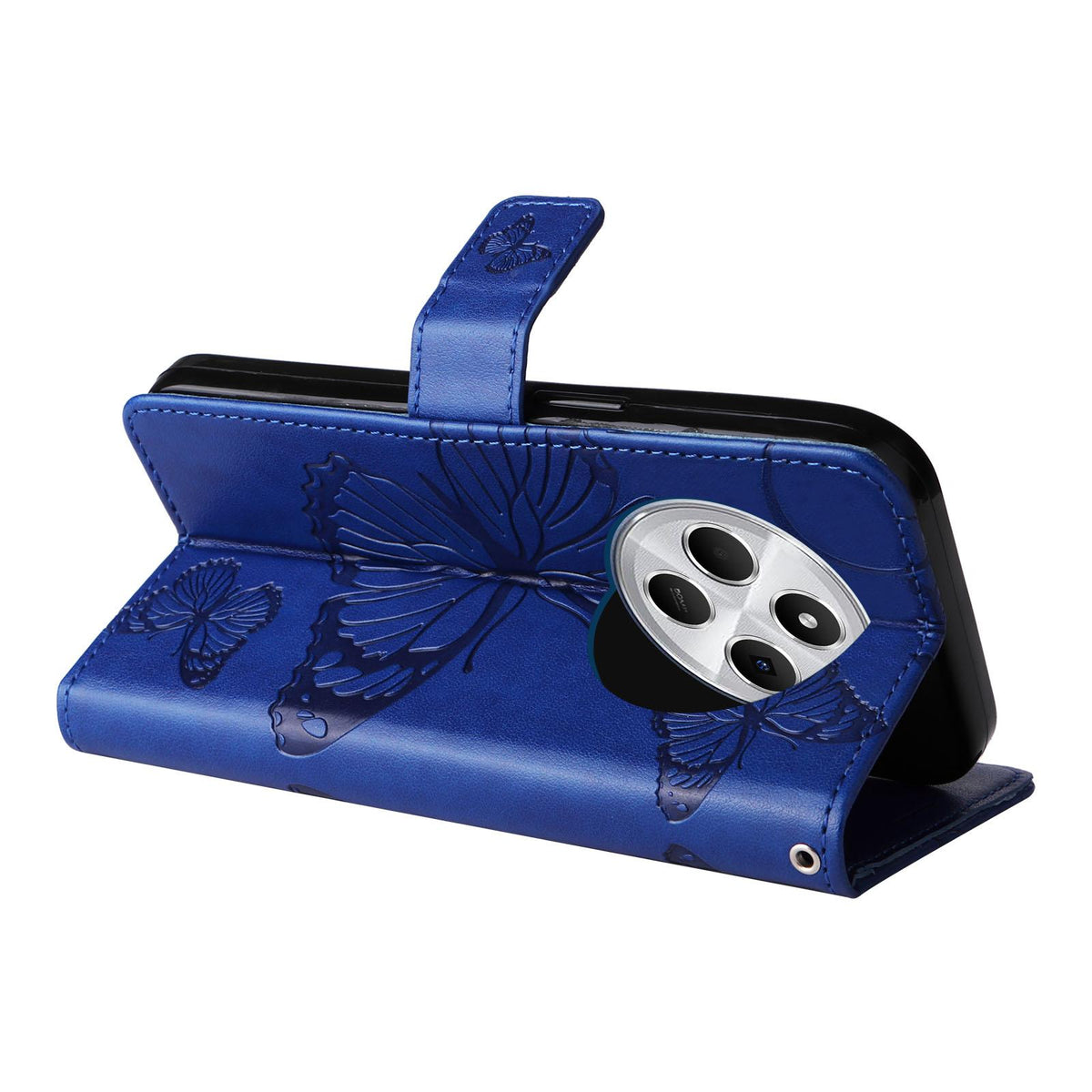 For Redmi 17C/14C 4G/A4 5G/Poco C75 5G 3D Butterfly Embossed Pattern Flip Leather Phone Case - Blue - EDA007110904C