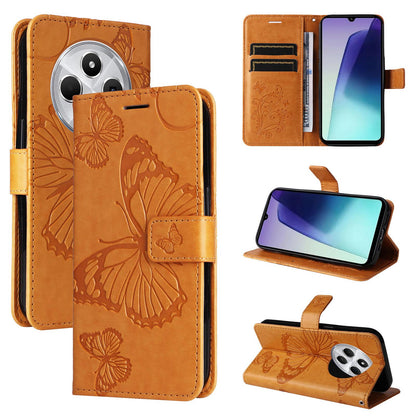 For Redmi 17C/14C 4G/A4 5G/Poco C75 5G 3D Butterfly Embossed Pattern Flip Leather Phone Case - Yellow - EDA007110904D