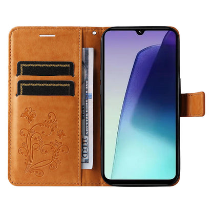 For Redmi 17C/14C 4G/A4 5G/Poco C75 5G 3D Butterfly Embossed Pattern Flip Leather Phone Case - Yellow - EDA007110904D