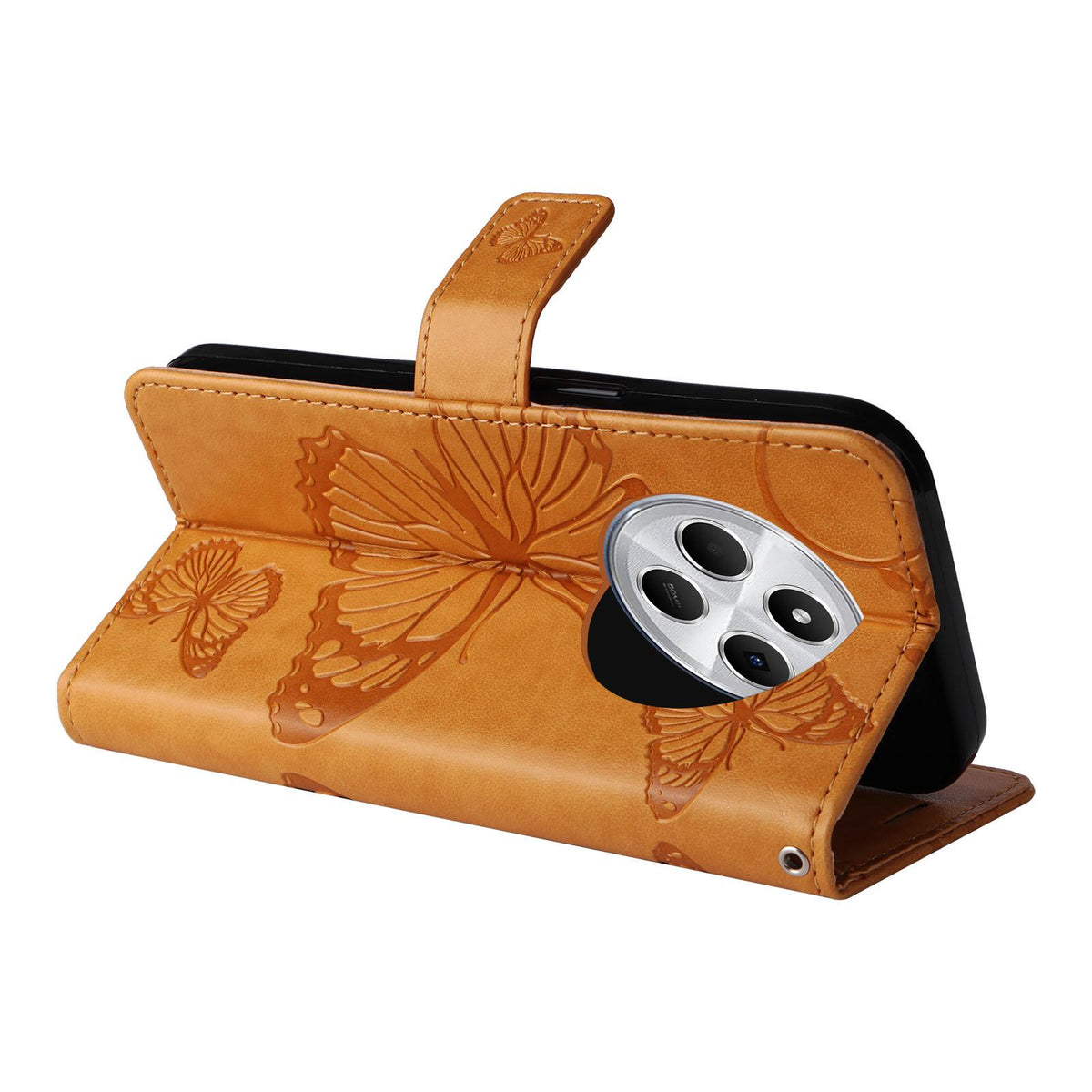 For Redmi 17C/14C 4G/A4 5G/Poco C75 5G 3D Butterfly Embossed Pattern Flip Leather Phone Case - Yellow - EDA007110904D