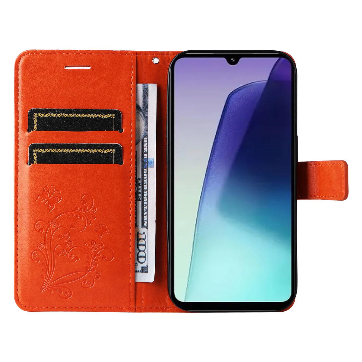 For Redmi 17C/14C 4G/A4 5G/Poco C75 5G 3D Butterfly Embossed Pattern Flip Leather Phone Case - Orange - EDA007110904E