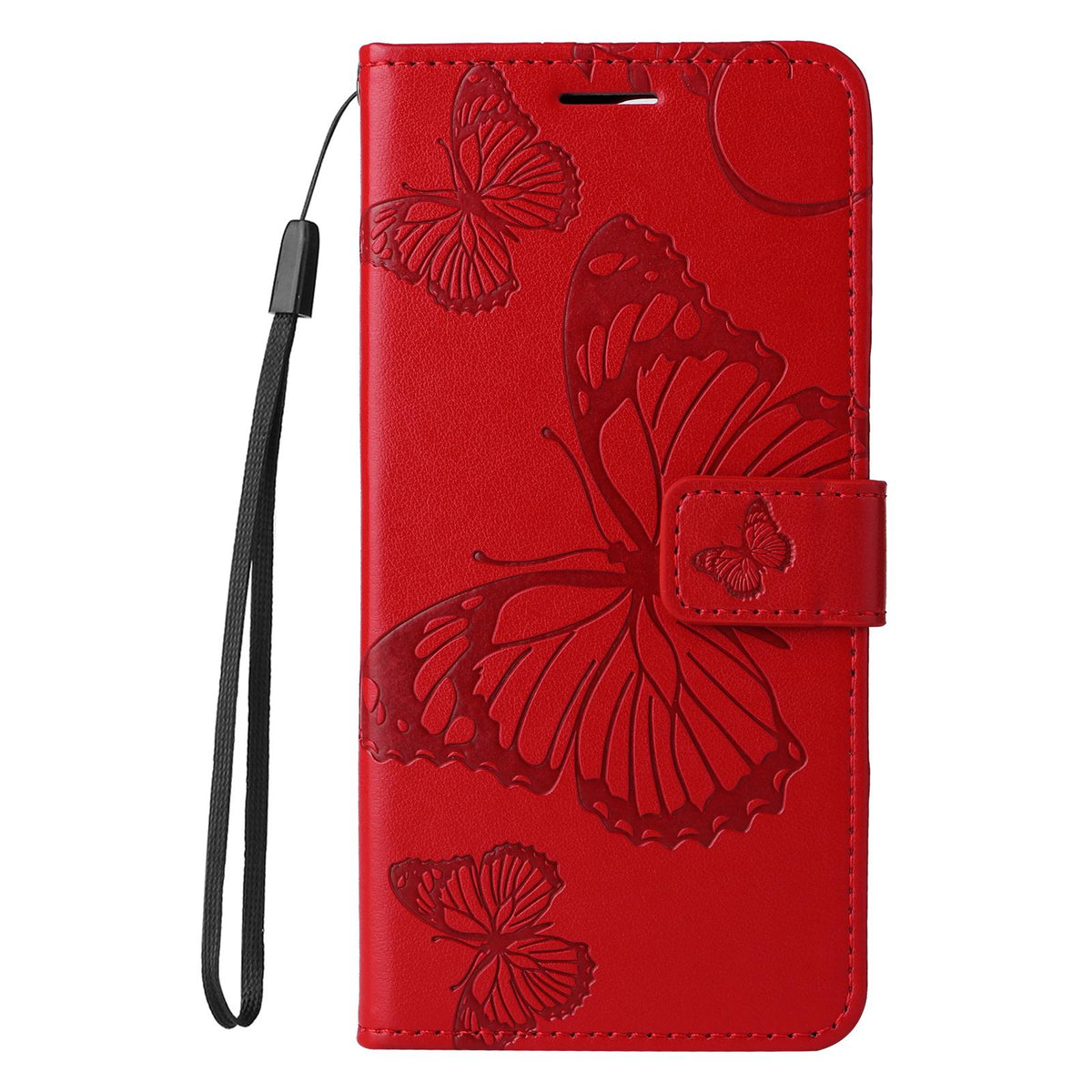For Redmi 17C/14C 4G/A4 5G/Poco C75 5G 3D Butterfly Embossed Pattern Flip Leather Phone Case - Red - EDA007110904F