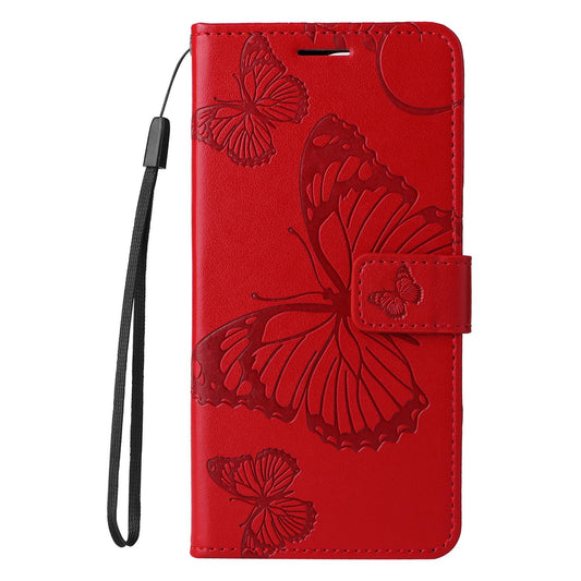 For Redmi 17C/14C 4G/A4 5G/Poco C75 5G 3D Butterfly Embossed Pattern Flip Leather Phone Case - Red - EDA007110904F