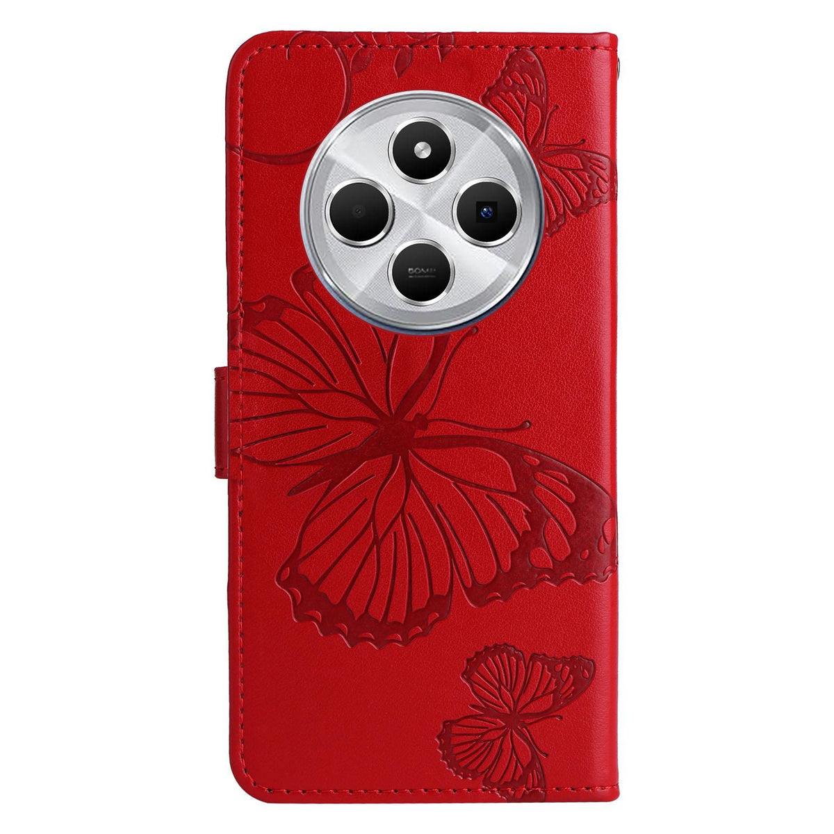 For Redmi 17C/14C 4G/A4 5G/Poco C75 5G 3D Butterfly Embossed Pattern Flip Leather Phone Case - Red - EDA007110904F