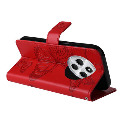 For Redmi 17C/14C 4G/A4 5G/Poco C75 5G 3D Butterfly Embossed Pattern Flip Leather Phone Case - Red - EDA007110904F