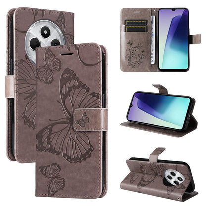 For Redmi 17C/14C 4G/A4 5G/Poco C75 5G 3D Butterfly Embossed Pattern Flip Leather Phone Case - Grey - EDA007110904G