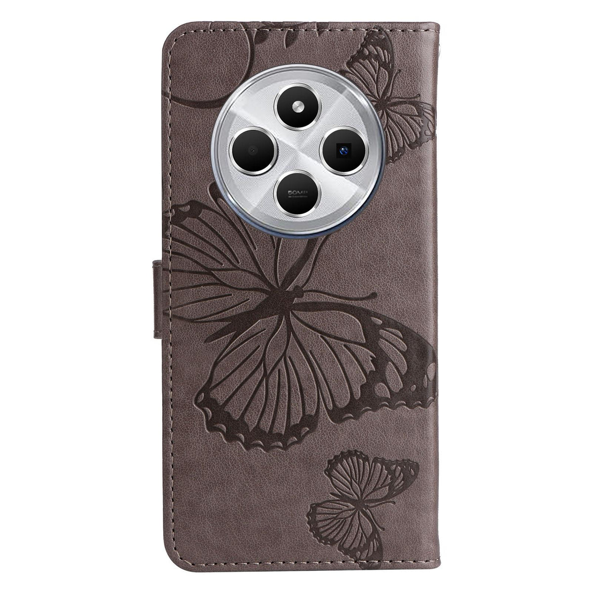 For Redmi 17C/14C 4G/A4 5G/Poco C75 5G 3D Butterfly Embossed Pattern Flip Leather Phone Case - Grey - EDA007110904G