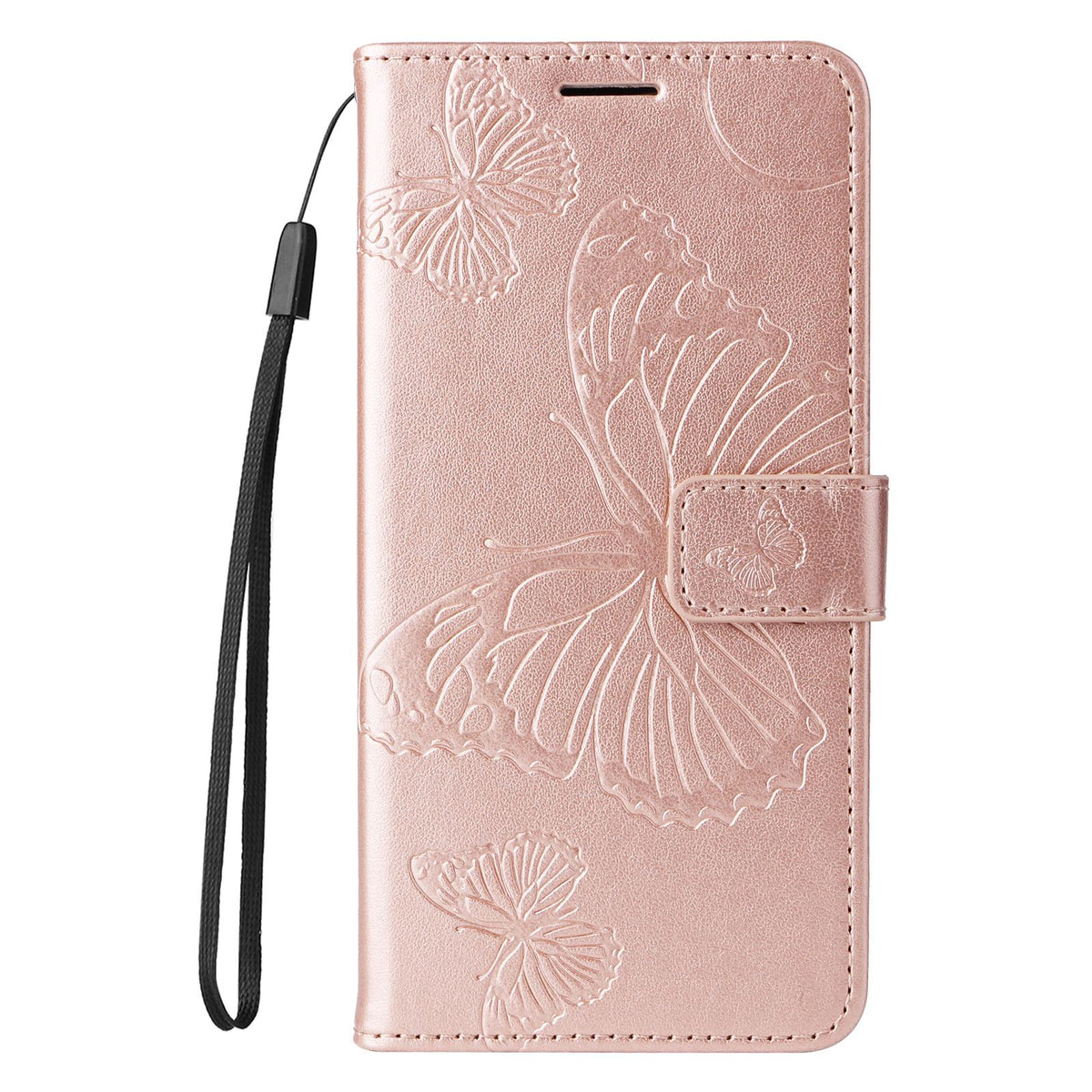 For Redmi 17C/14C 4G/A4 5G/Poco C75 5G 3D Butterfly Embossed Pattern Flip Leather Phone Case - Rose Gold - EDA007110904H