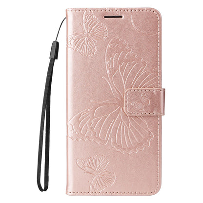 For Redmi 17C/14C 4G/A4 5G/Poco C75 5G 3D Butterfly Embossed Pattern Flip Leather Phone Case - Rose Gold - EDA007110904H