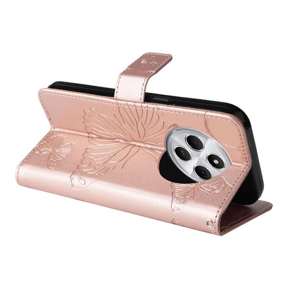 For Redmi 17C/14C 4G/A4 5G/Poco C75 5G 3D Butterfly Embossed Pattern Flip Leather Phone Case - Rose Gold - EDA007110904H