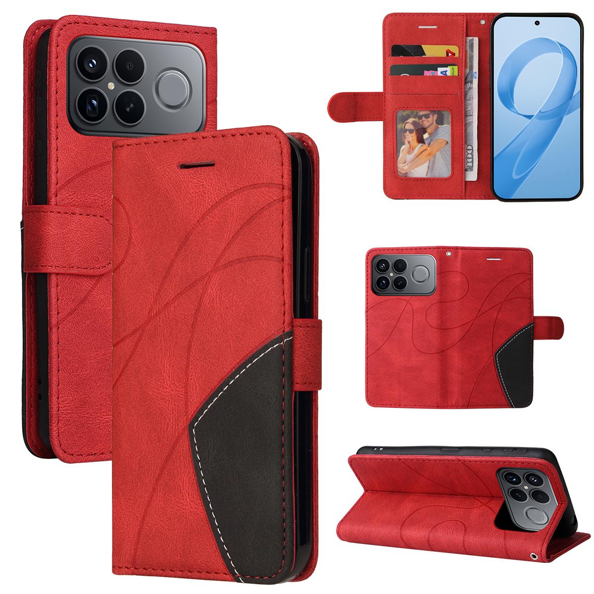 For Redmi K90 Pro Max/Poco F8 Ultra Dual-color Splicing Flip Leather Phone Case(Red)