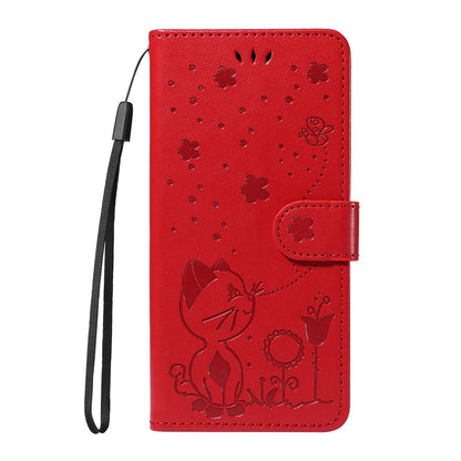 For Redmi K90 Pro Max / Poco F8 Ultra Cat and Bee Embossed Flip Leather Phone Case(Red)
