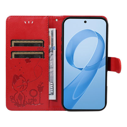 For Redmi K90 Pro Max / Poco F8 Ultra Cat and Bee Embossed Flip Leather Phone Case(Red)