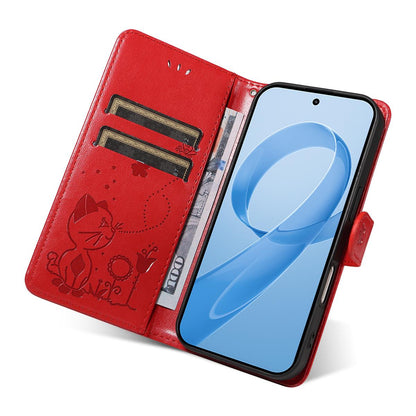 For Redmi K90 Pro Max / Poco F8 Ultra Cat and Bee Embossed Flip Leather Phone Case(Red)