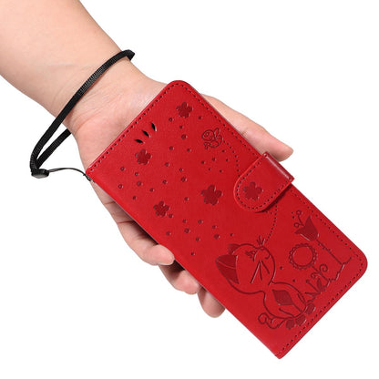 For Redmi K90 Pro Max / Poco F8 Ultra Cat and Bee Embossed Flip Leather Phone Case(Red)