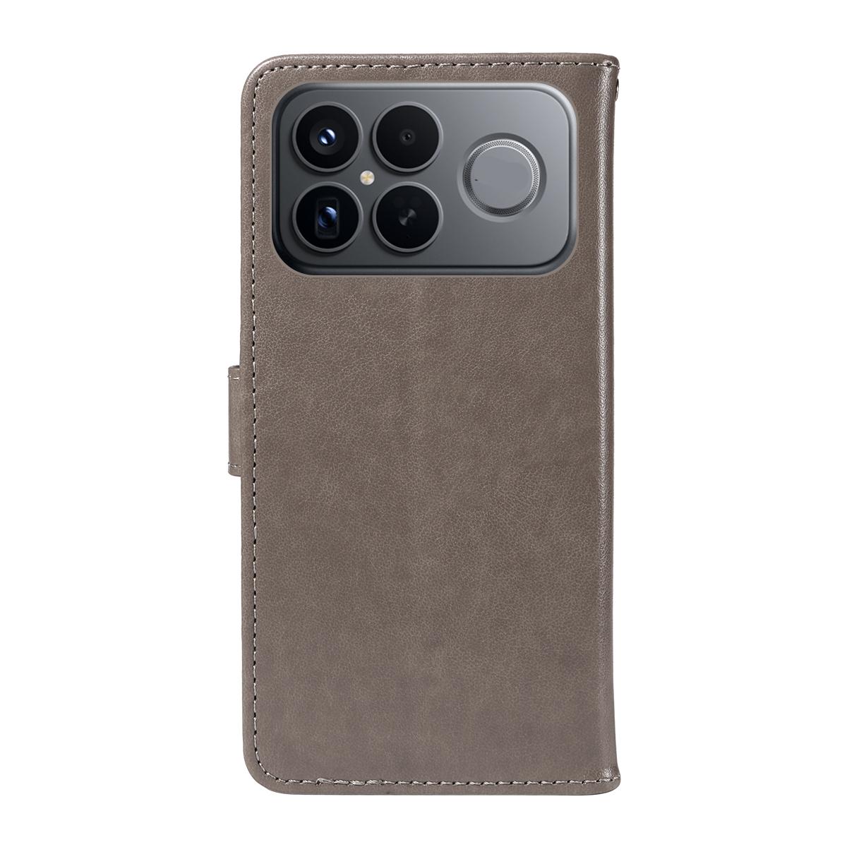 For Redmi K90 Pro Max / Poco F8 Ultra Cat and Bee Embossed Flip Leather Phone Case(Grey)