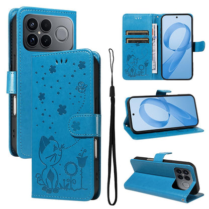 For Redmi K90 Pro Max / Poco F8 Ultra Cat and Bee Embossed Flip Leather Phone Case(Blue)