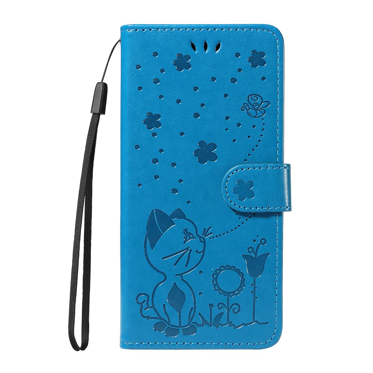 For Redmi K90 Pro Max / Poco F8 Ultra Cat and Bee Embossed Flip Leather Phone Case(Blue)