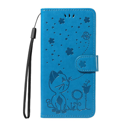For Redmi K90 Pro Max / Poco F8 Ultra Cat and Bee Embossed Flip Leather Phone Case(Blue)