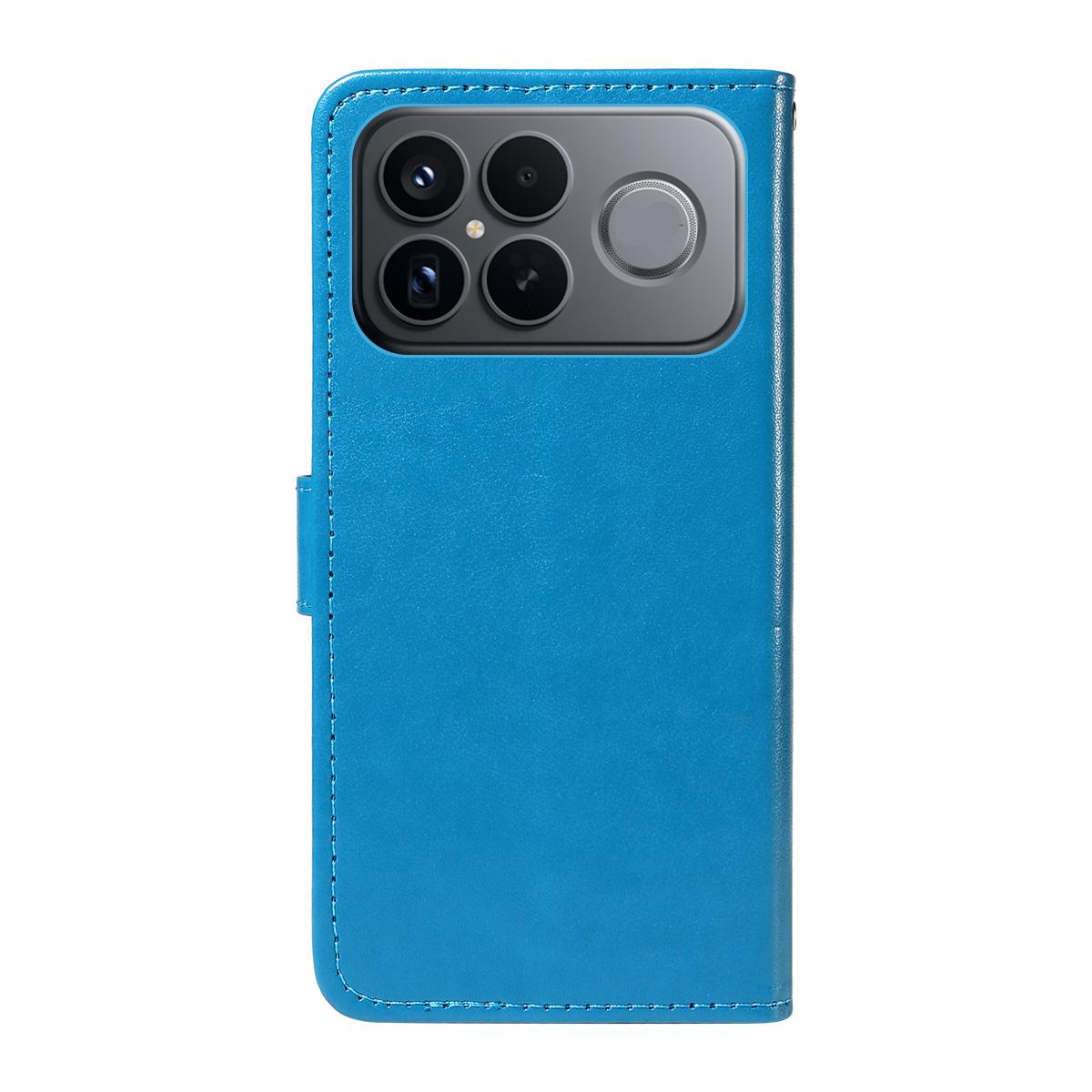 For Redmi K90 Pro Max / Poco F8 Ultra Cat and Bee Embossed Flip Leather Phone Case(Blue)