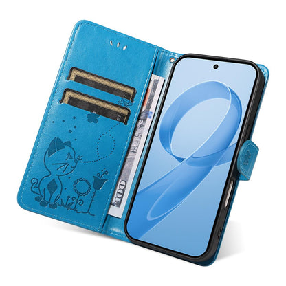 For Redmi K90 Pro Max / Poco F8 Ultra Cat and Bee Embossed Flip Leather Phone Case(Blue)