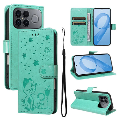 For Redmi K90 Pro Max / Poco F8 Ultra Cat and Bee Embossed Flip Leather Phone Case(Green)