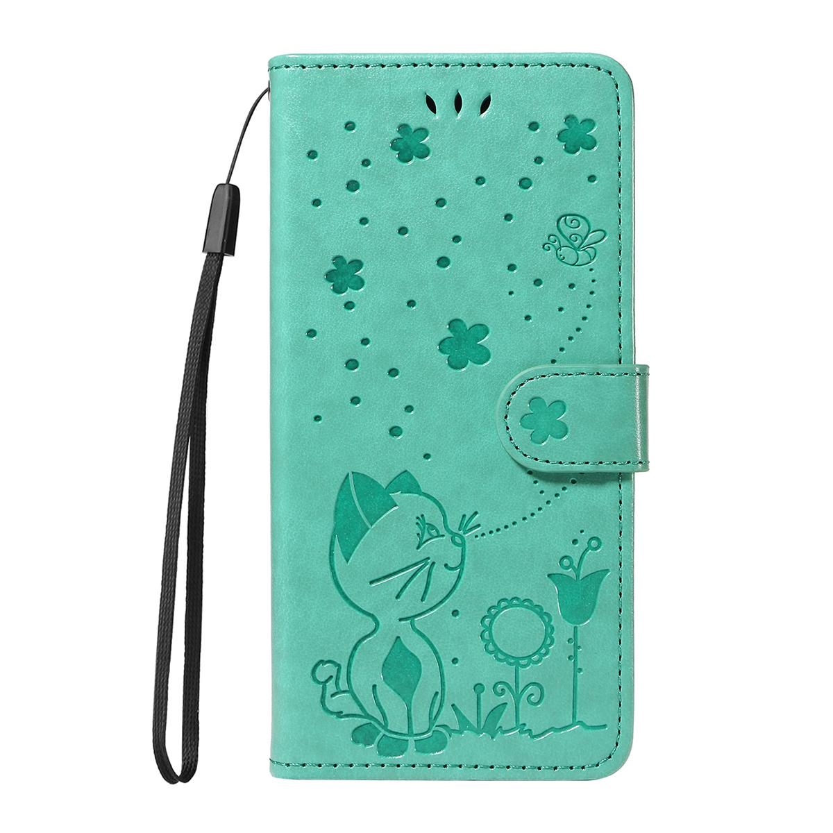 For Redmi K90 Pro Max / Poco F8 Ultra Cat and Bee Embossed Flip Leather Phone Case(Green)